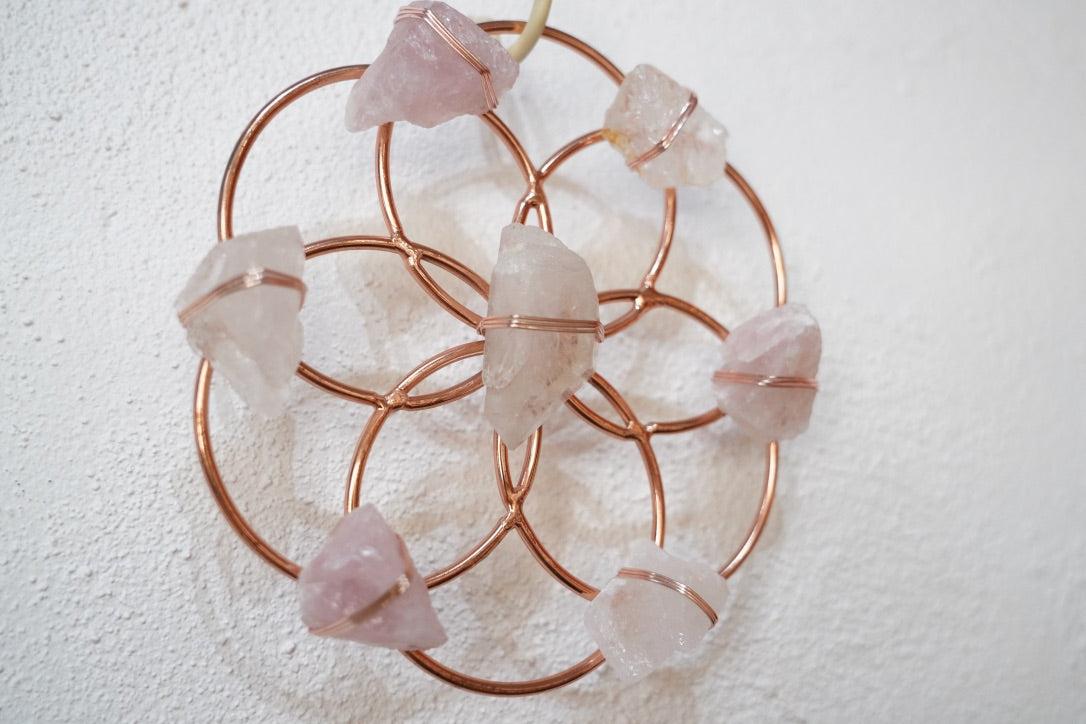 Flower of Life Crystal Grid - Rose Quartz and Quartz