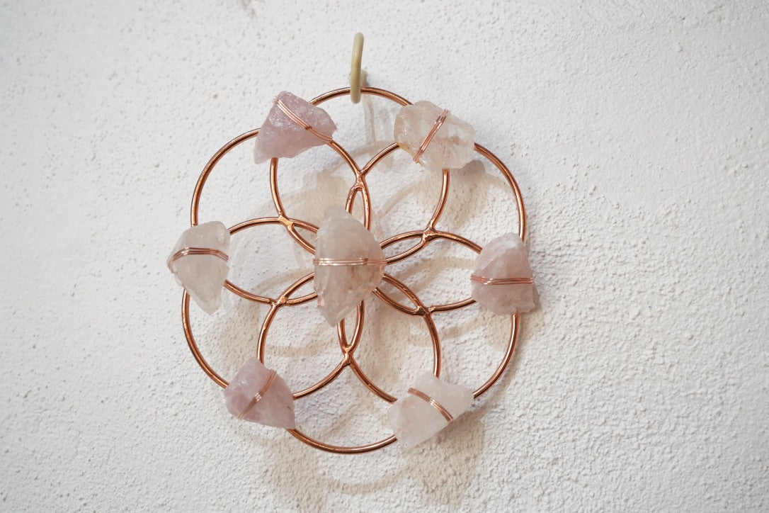 Flower of Life Crystal Grid - Rose Quartz and Quartz